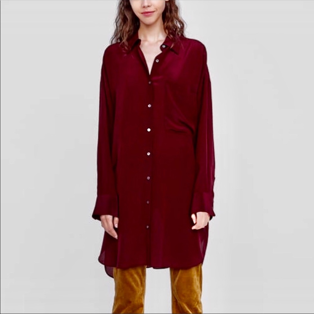 ZARA🍷Maroon Silk Oversized Shirt